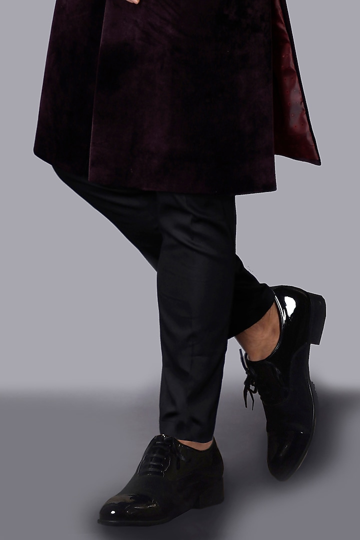 Wine Velvet Zardosi Embroidered Wedding Sherwani Set by AJAY KMR at Pernia's Pop Up Shop
