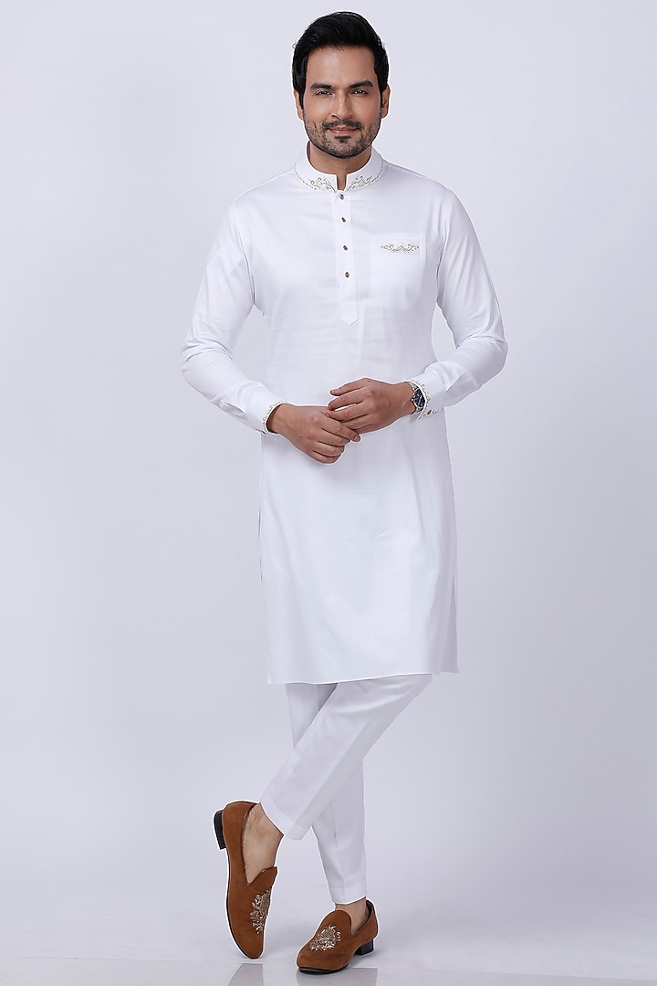Powder Blue Embroidered Wedding Bandhgala Set by AJAY KMR at Pernia's Pop Up Shop