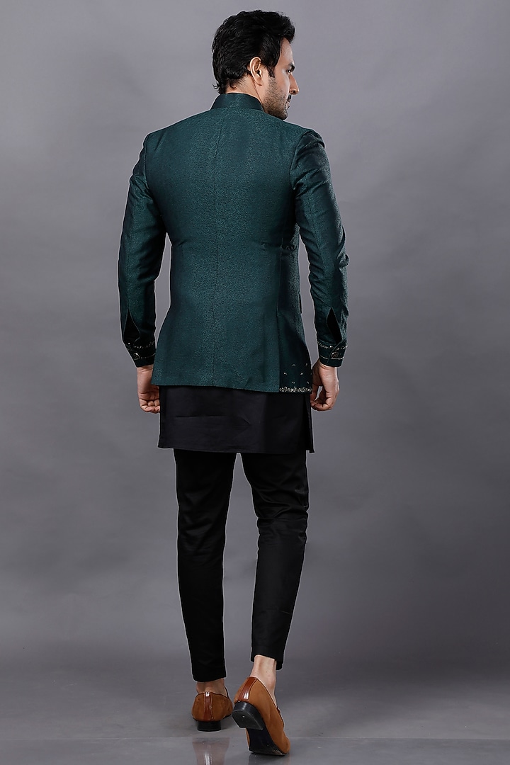 Bottle Green Embroidered Wedding Bandhgala Set by AJAY KMR at Pernia's Pop Up Shop