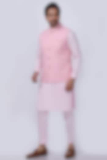 Light Pink Embroidered Kurta Set With Nehru Jacket by AJAY KMR at Pernia's Pop Up Shop