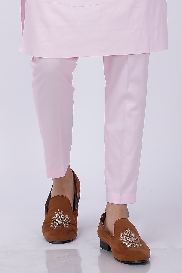 Light Pink Embroidered Kurta Set With Nehru Jacket by AJAY KMR at Pernia's Pop Up Shop