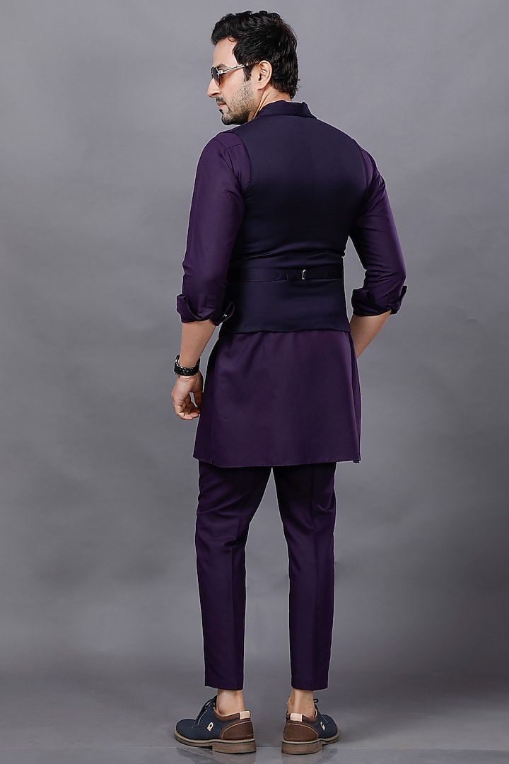 Purple Viscose Kurta Set With Waist Coat by AJAY KMR at Pernia's Pop Up Shop