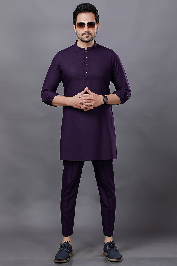 Purple Viscose Kurta Set With Waist Coat by AJAY KMR at Pernia's Pop Up Shop