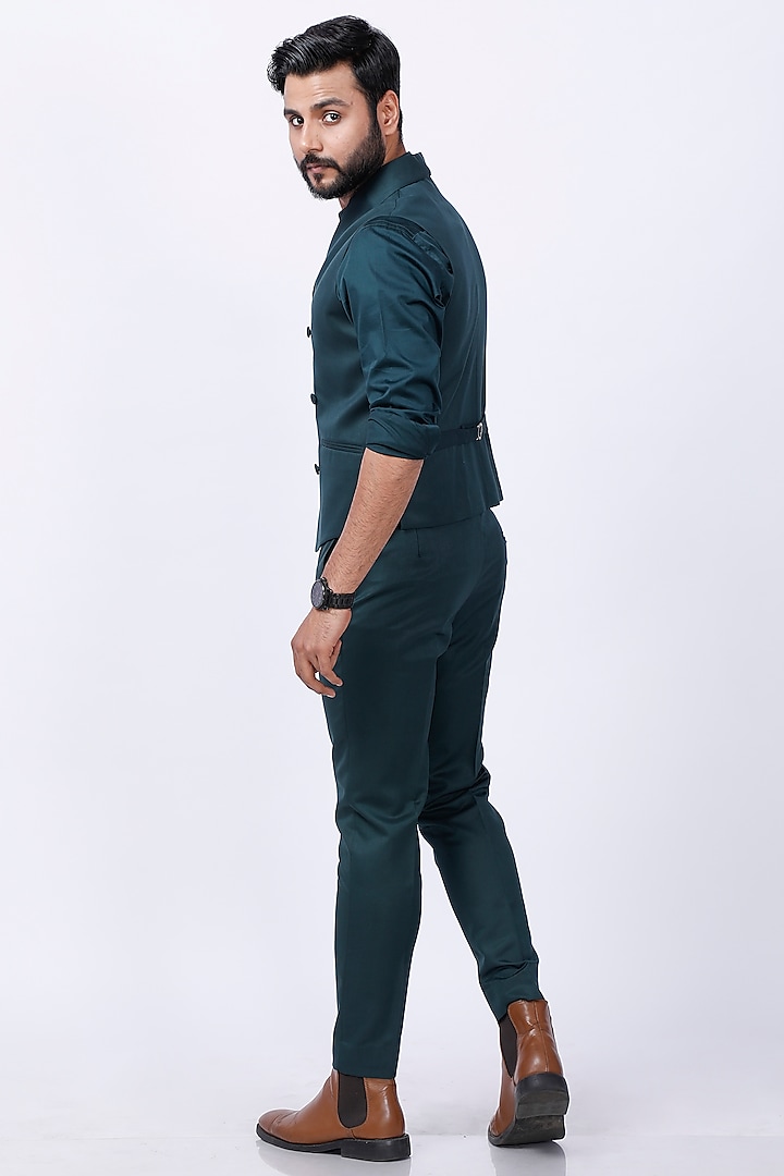 Green Viscose Waistcoat Set by AJAY KMR at Pernia's Pop Up Shop