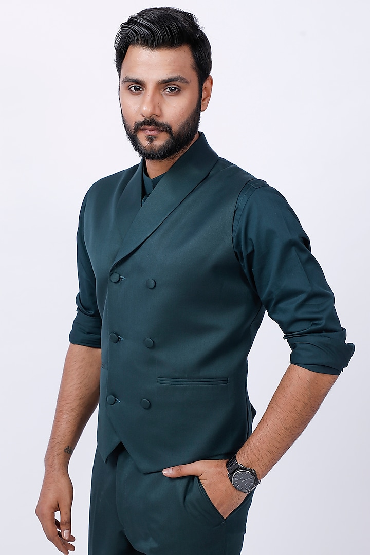 Green Viscose Waistcoat Set by AJAY KMR at Pernia's Pop Up Shop