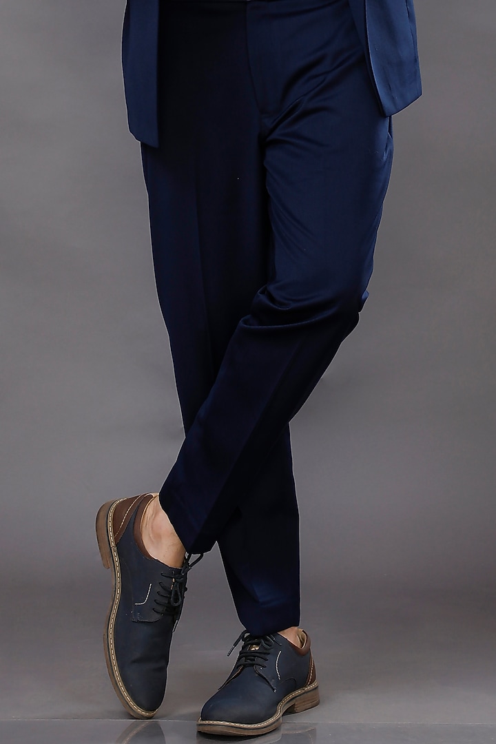 Navy Blue Embroidered Tuxedo Set by AJAY KMR at Pernia's Pop Up Shop