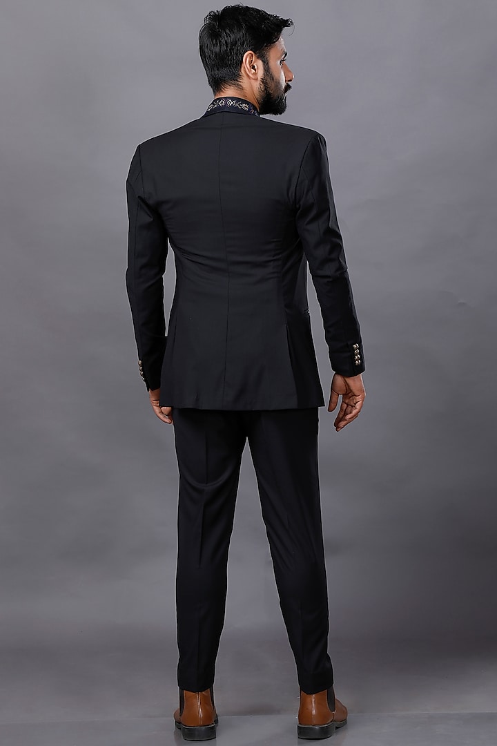 Black Hand Embroidered Tuxedo Set by AJAY KMR at Pernia's Pop Up Shop
