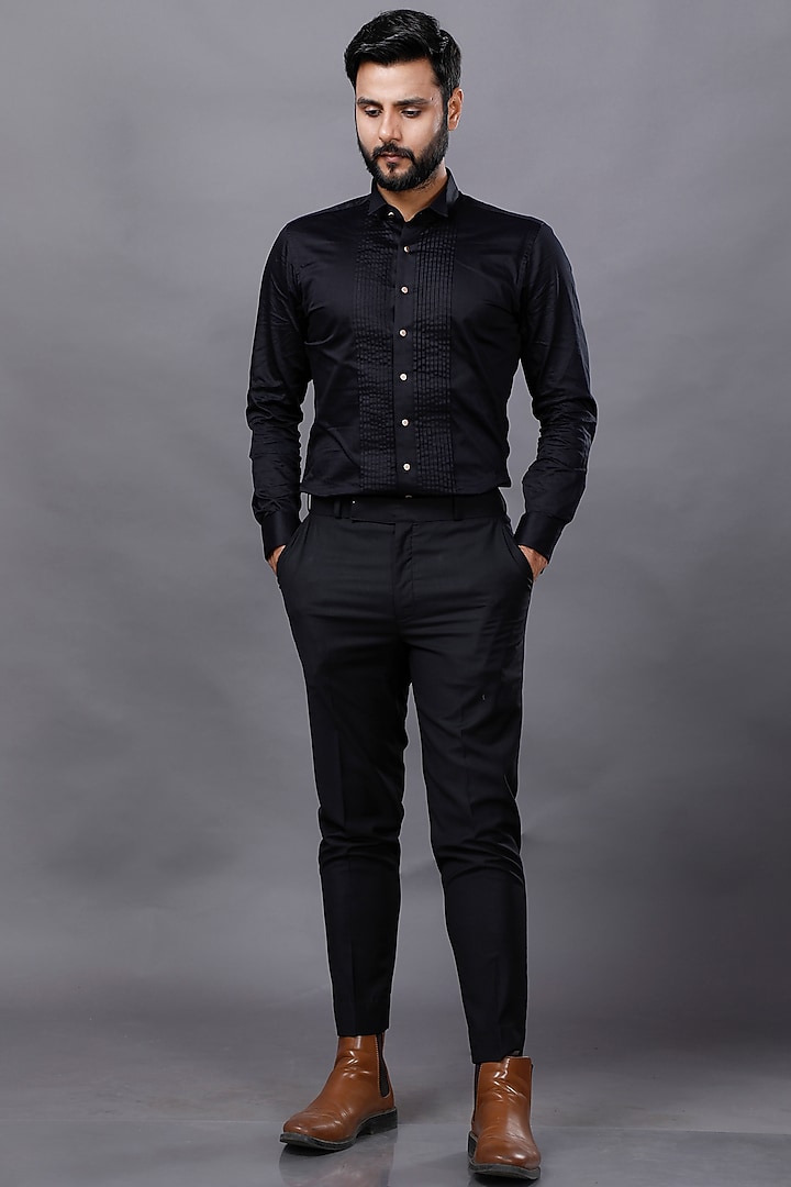 Black Hand Embroidered Tuxedo Set by AJAY KMR at Pernia's Pop Up Shop