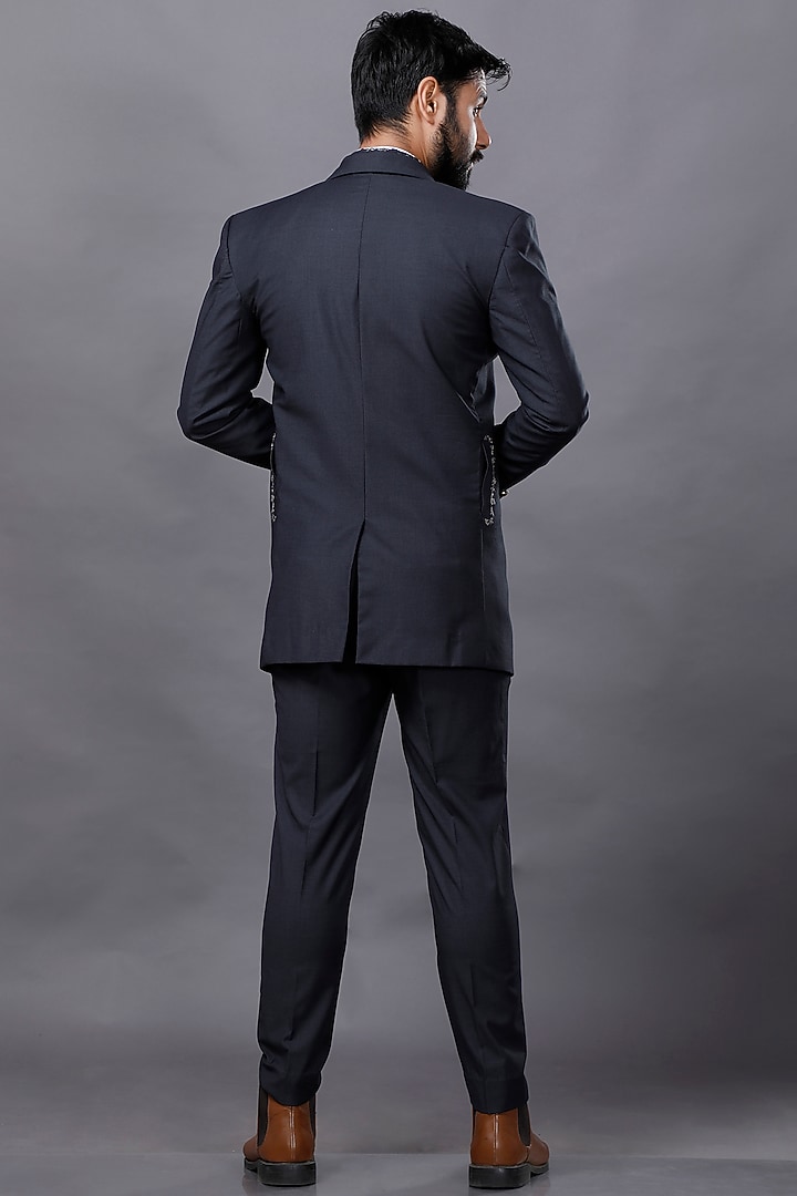Grey Hand Embroidered Tuxedo Set by AJAY KMR at Pernia's Pop Up Shop