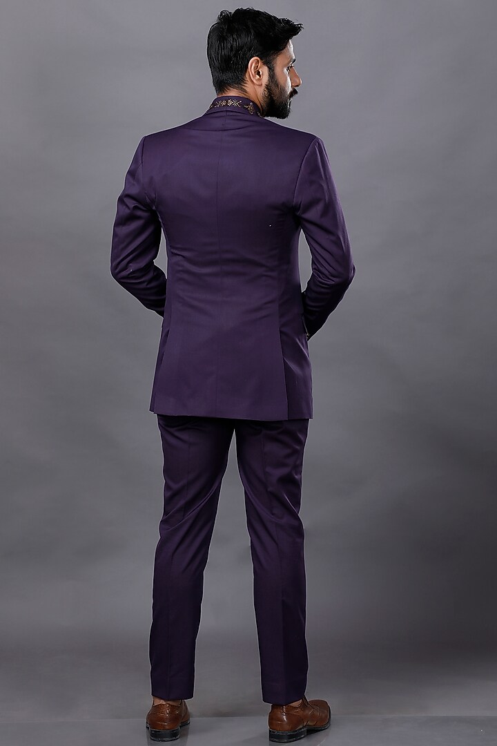 Wine Hand Embroidered Tuxedo Set by AJAY KMR at Pernia's Pop Up Shop