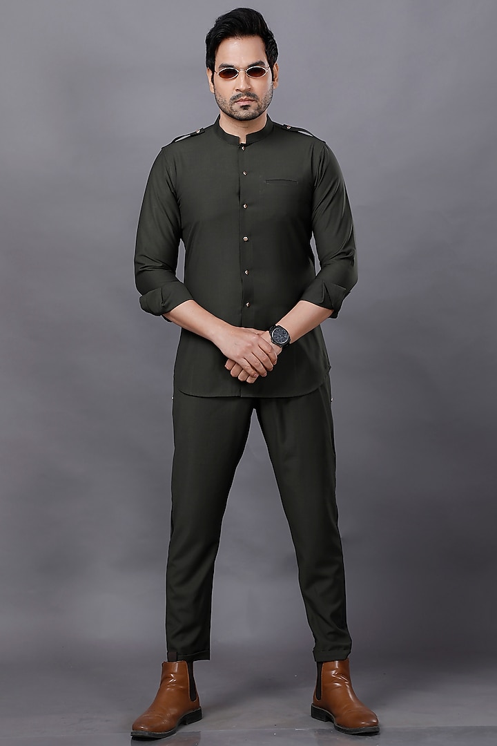 Military Green Cotton Pant Set by AJAY KMR