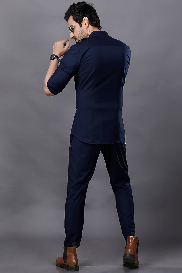 Navy Blue Cotton Pant Set by AJAY KMR at Pernia's Pop Up Shop