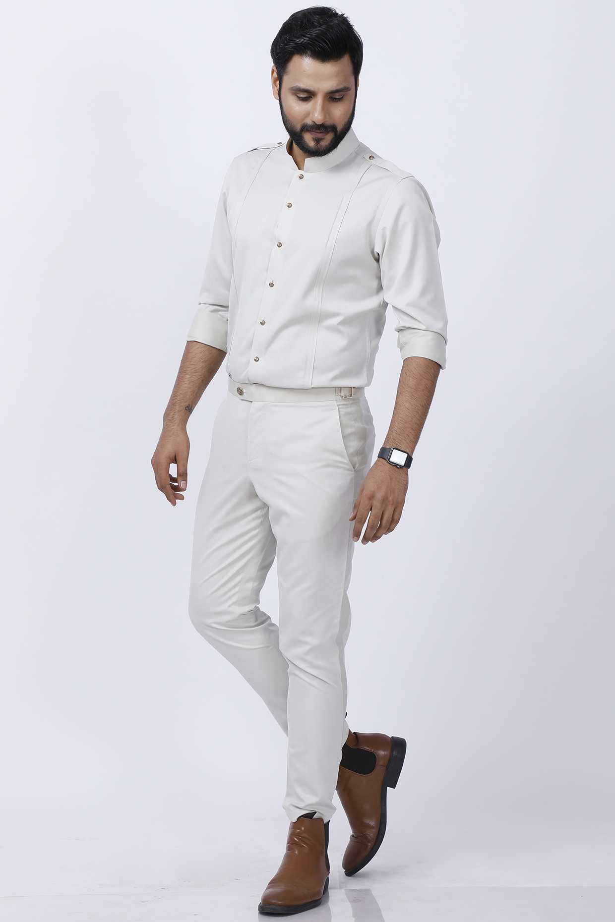 Beige Cotton Pant Set by AJAY KMR at Pernia's Pop Up Shop
