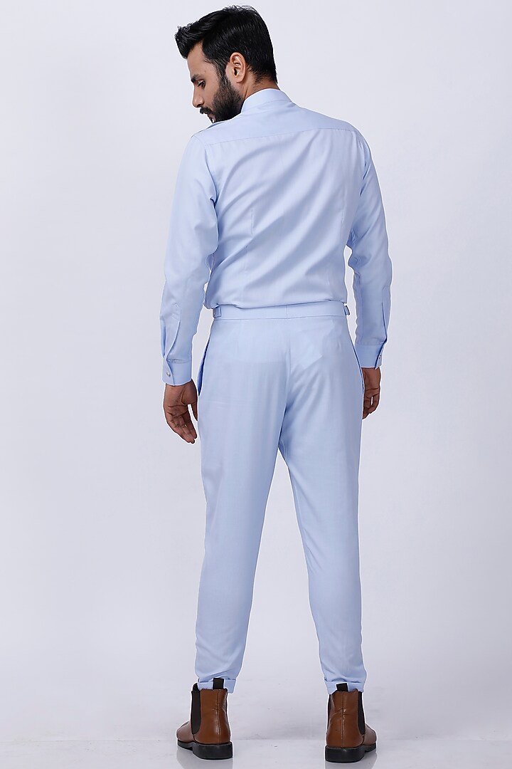 Powder Blue Cotton Pant Set by AJAY KMR at Pernia's Pop Up Shop