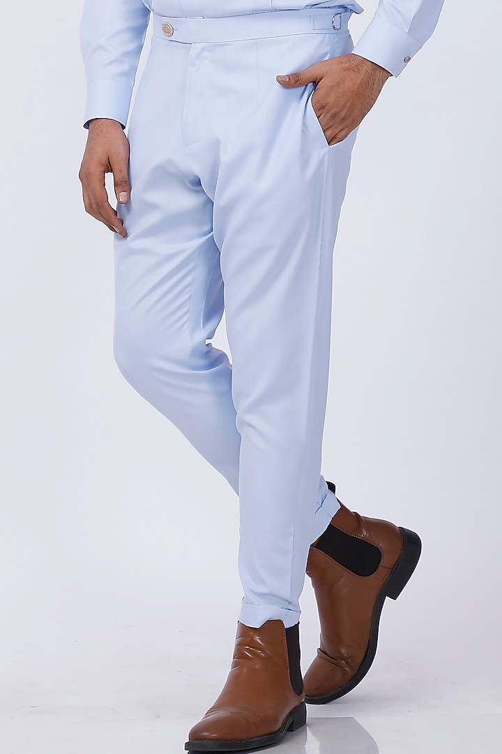 Powder Blue Cotton Pant Set by AJAY KMR at Pernia's Pop Up Shop