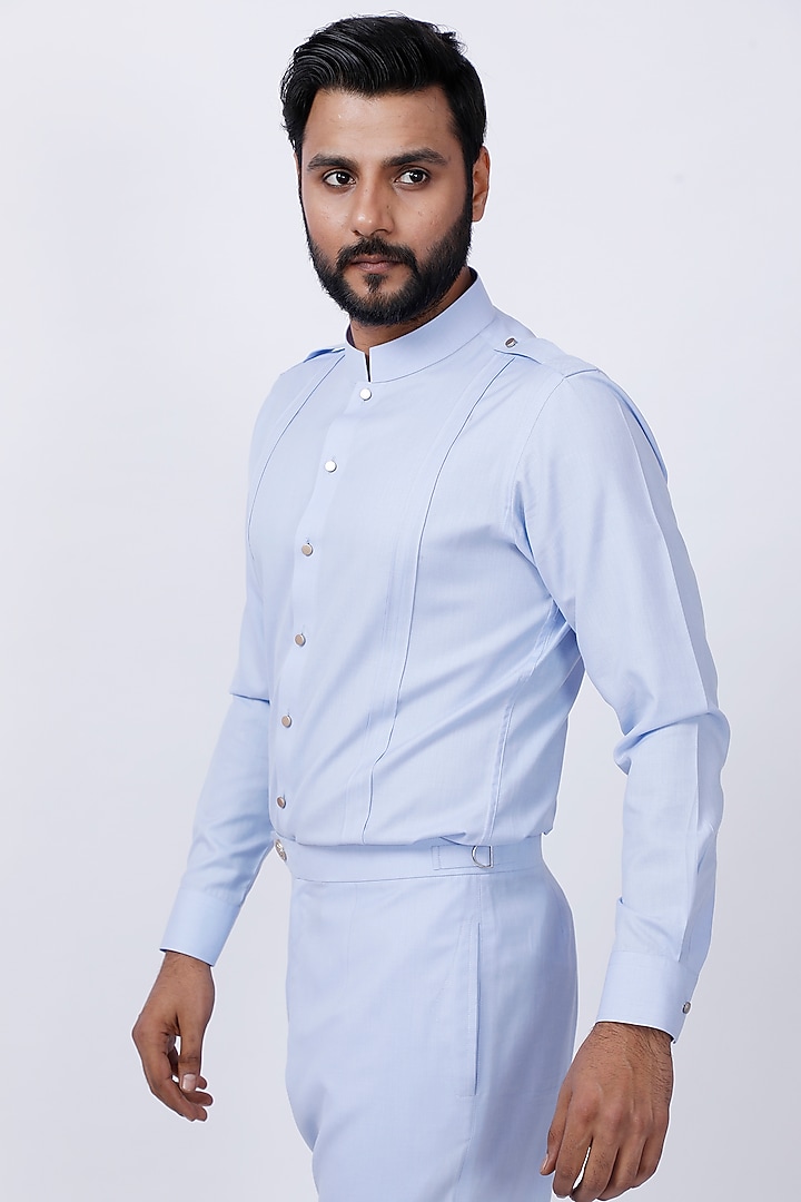 Powder Blue Cotton Pant Set by AJAY KMR at Pernia's Pop Up Shop
