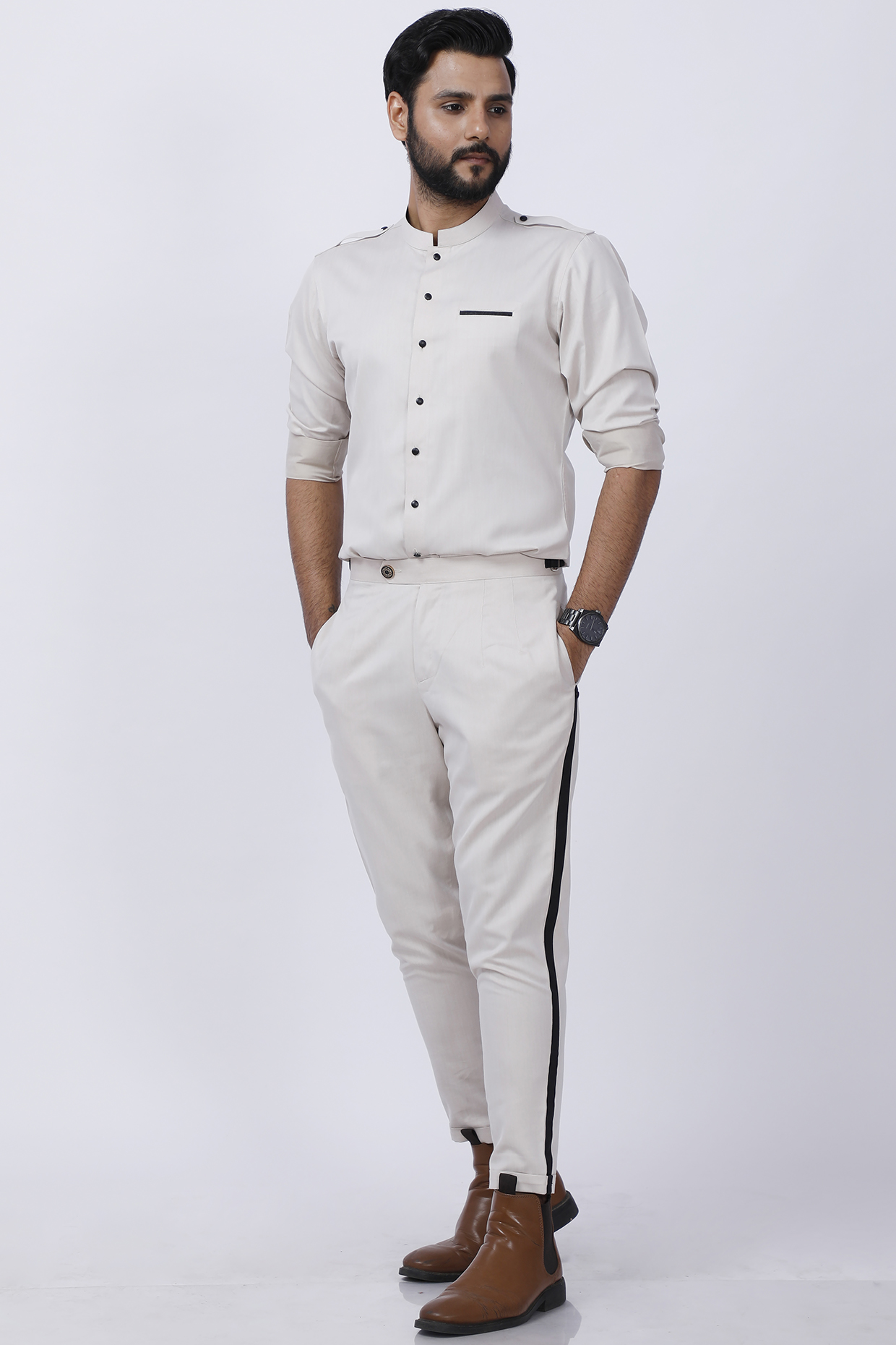 Ivory Cotton Pant Set by AJAY KMR at Pernia's Pop Up Shop