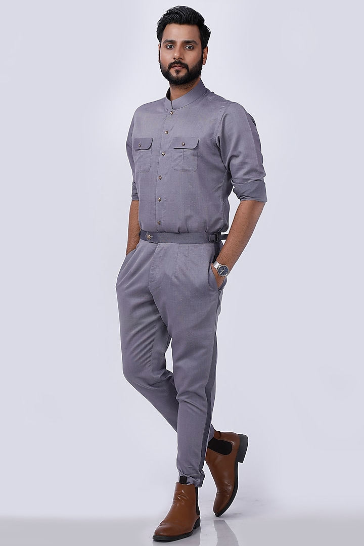 Grey Cotton & Viscose Pant Set by AJAY KMR