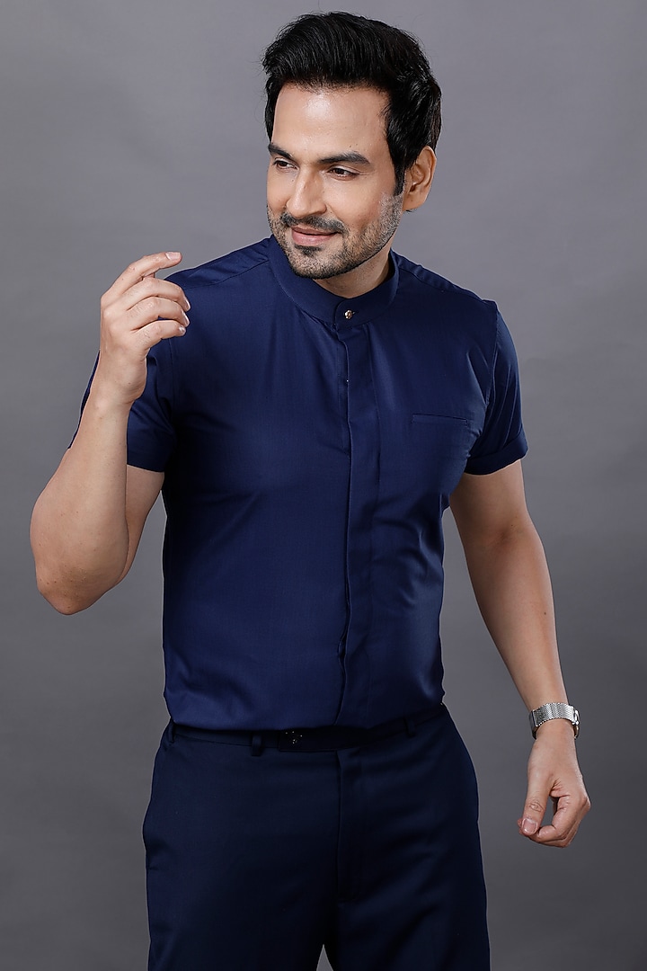 Royal Blue Cotton & Viscose Pant Set by AJAY KMR at Pernia's Pop Up Shop