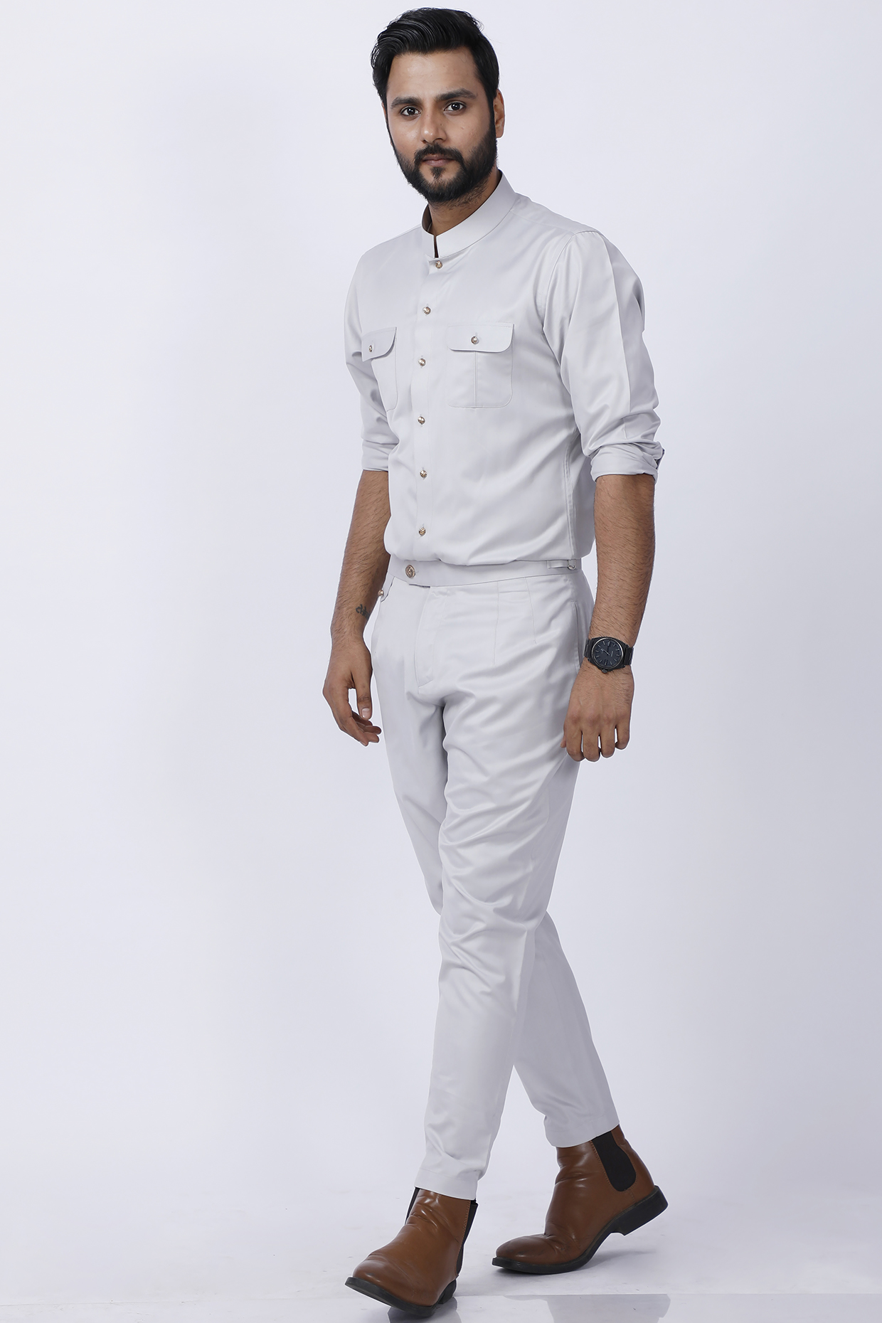 Ivory Cotton & Viscose Pant Set by AJAY KMR at Pernia's Pop Up Shop