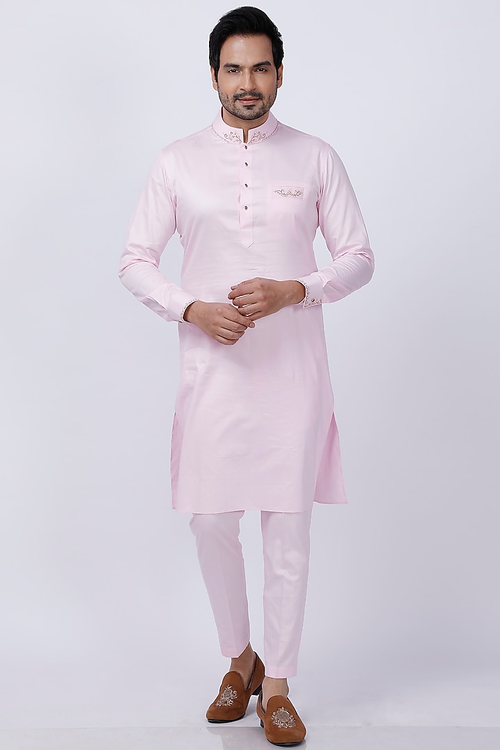 Pink Embroidered Kurta Set by AJAY KMR