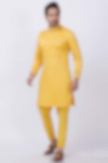 Yellow Embroidered Kurta Set by AJAY KMR