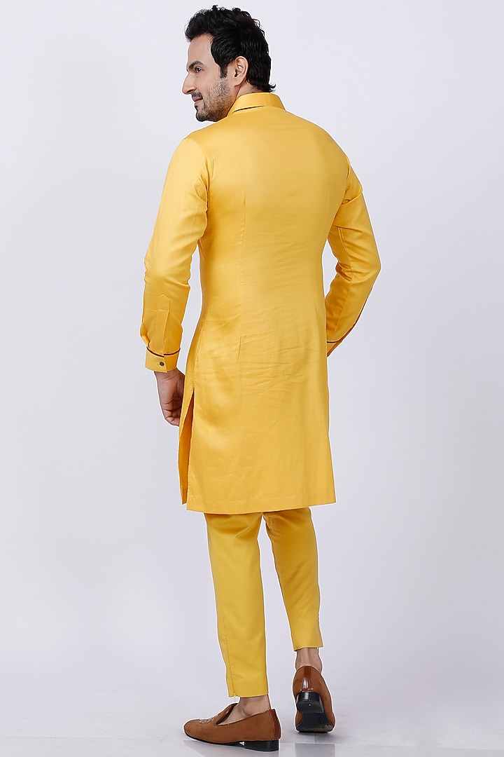 Yellow Cotton Embroidered Kurta Set by AJAY KMR at Pernia's Pop Up Shop