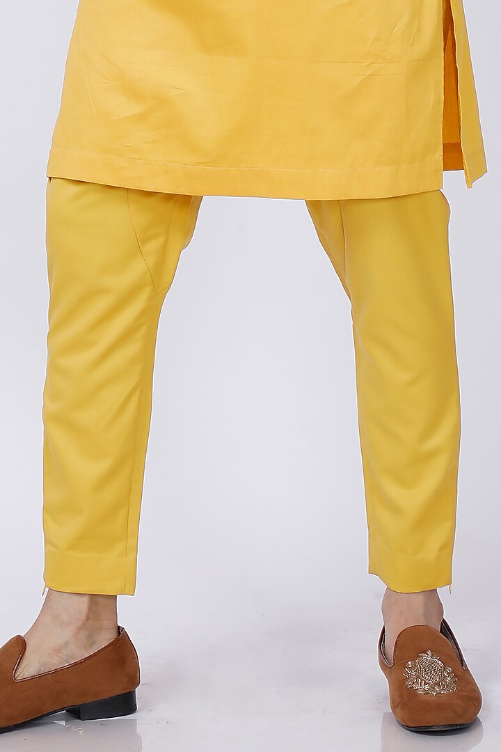 Yellow Cotton Embroidered Kurta Set by AJAY KMR at Pernia's Pop Up Shop