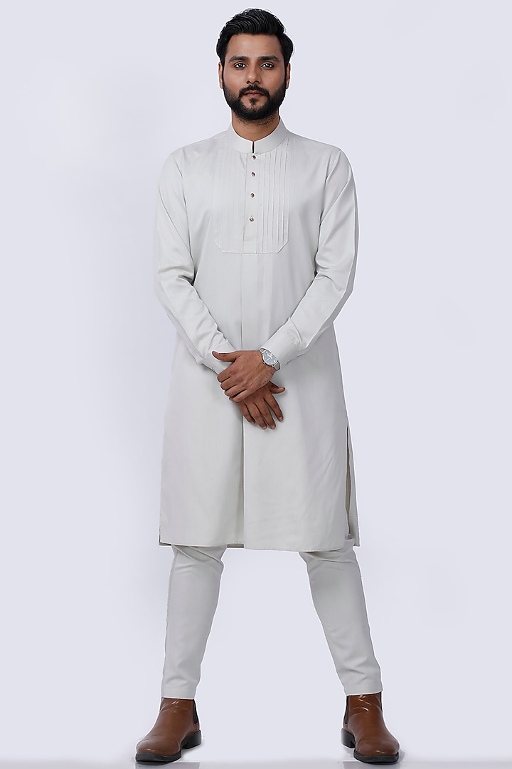 Beige Embroidered Kurta Set by AJAY KMR
