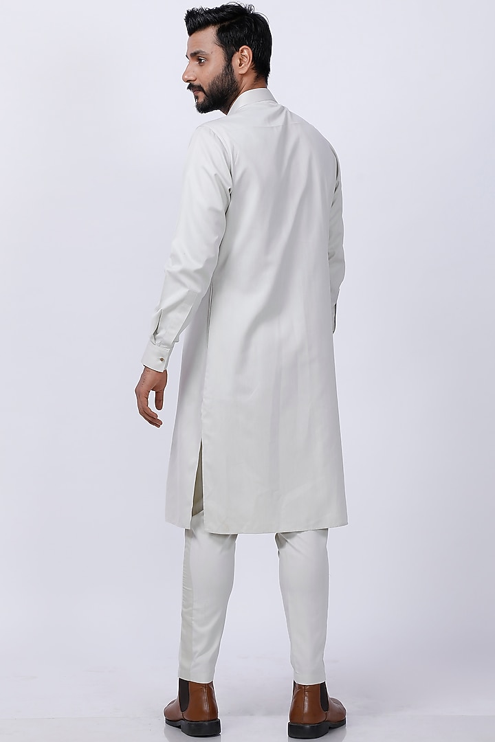 Beige Cotton Embroidered Pleated Kurta Set by AJAY KMR at Pernia's Pop Up Shop