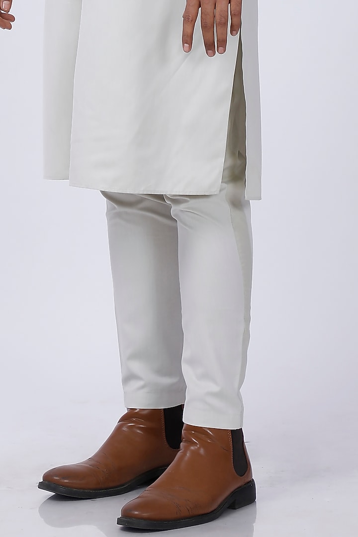Beige Cotton Embroidered Pleated Kurta Set by AJAY KMR at Pernia's Pop Up Shop