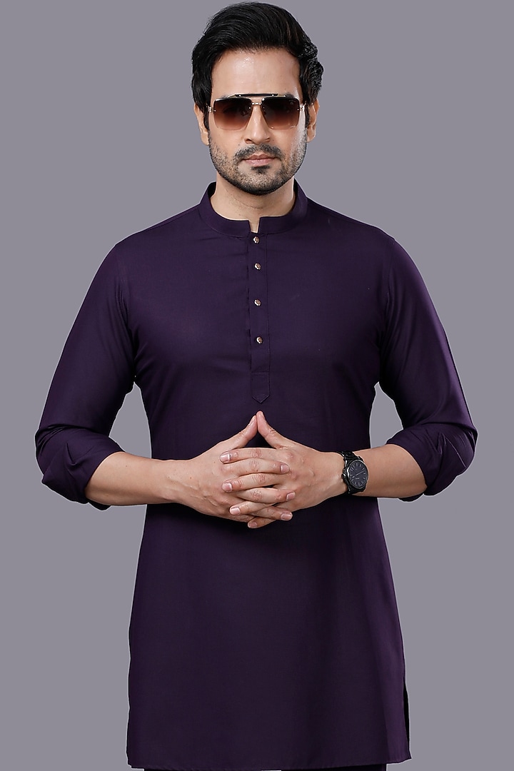 Wine Mercerised Cotton Kurta Set by AJAY KMR at Pernia's Pop Up Shop