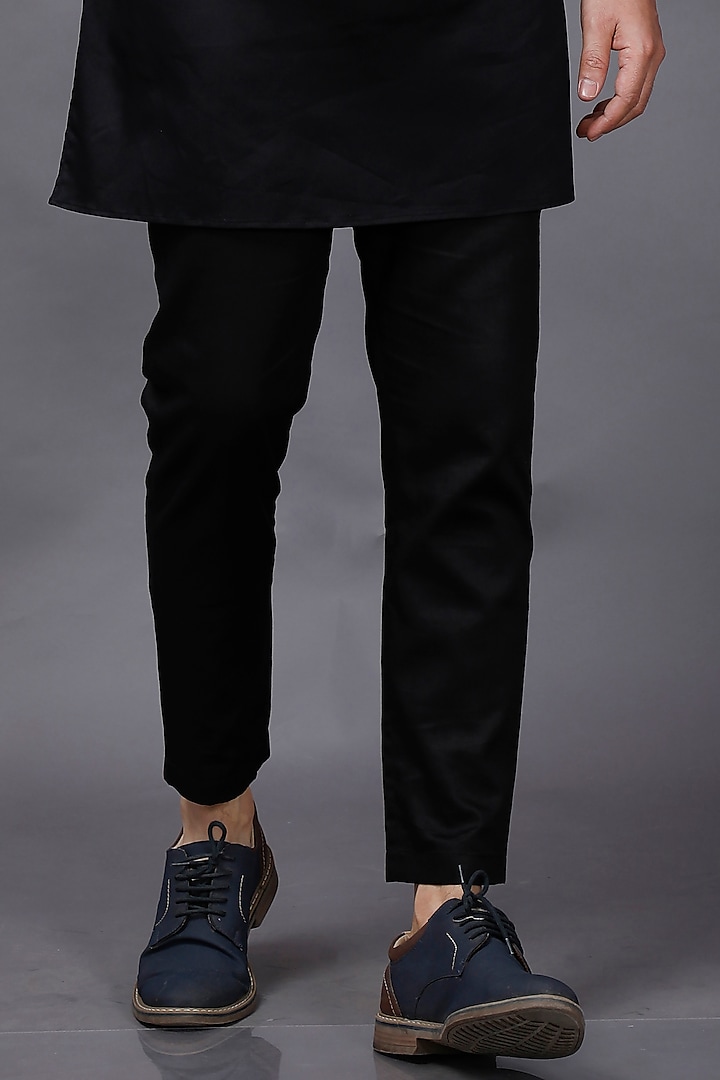Black Mercerised Cotton Kurta Set by AJAY KMR at Pernia's Pop Up Shop