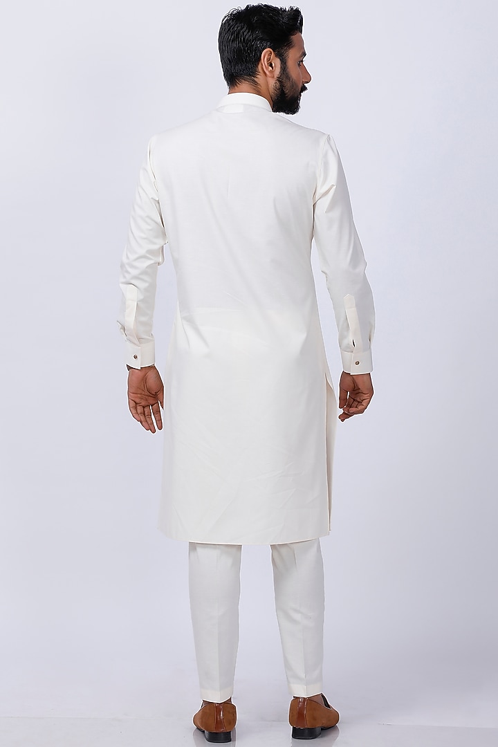 Beige Cotton Rayon Embroidered Kurta Set by AJAY KMR at Pernia's Pop Up Shop