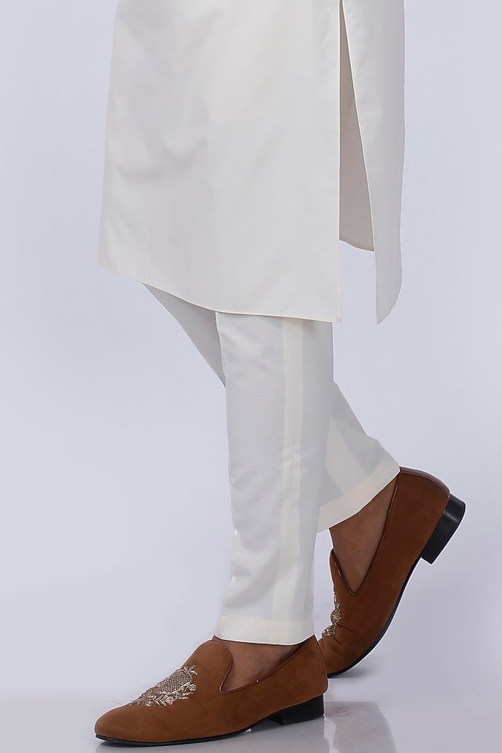 Beige Cotton Rayon Embroidered Kurta Set by AJAY KMR at Pernia's Pop Up Shop
