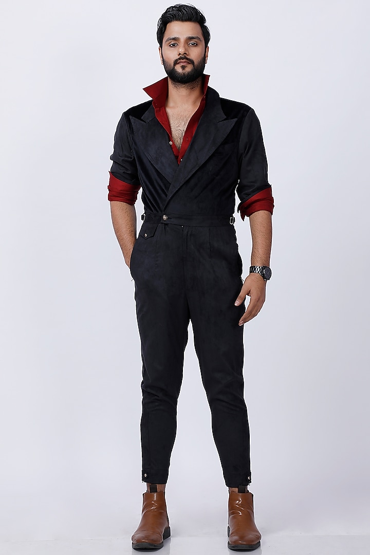 Black Velveteen Jumpsuit by AJAY KMR