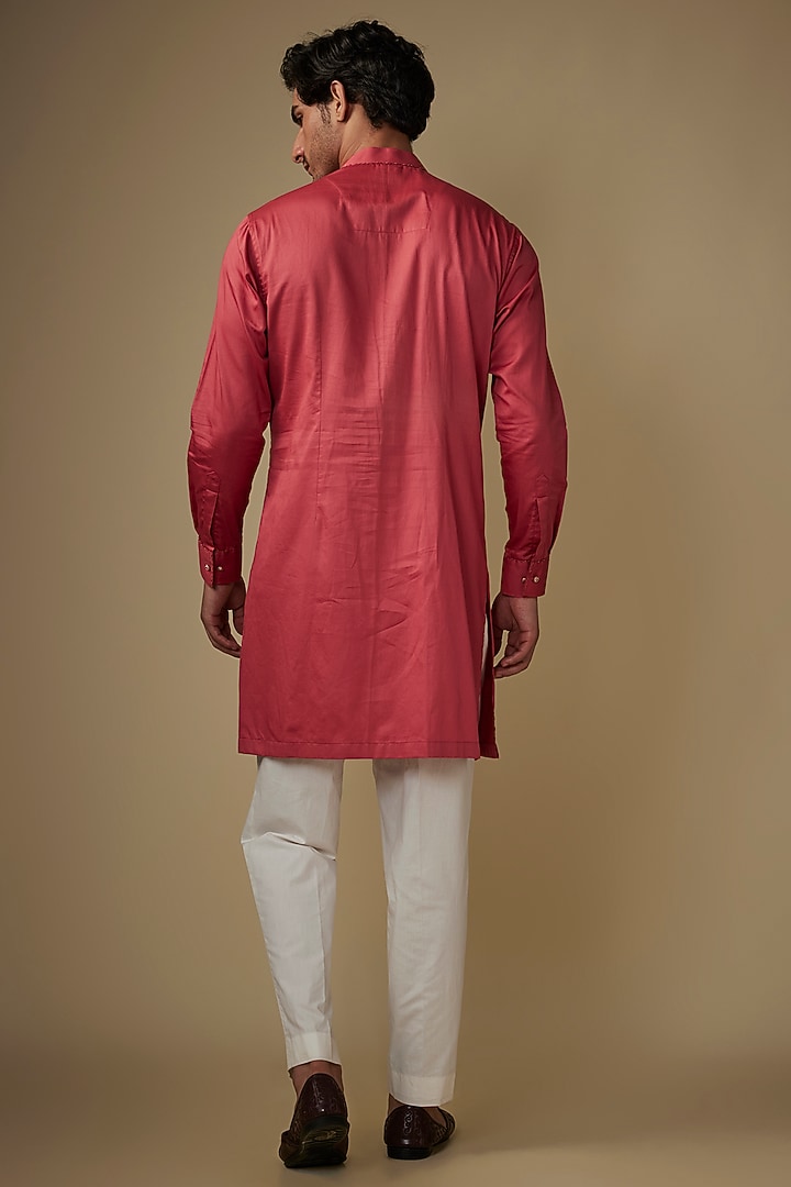 Peach Twill Cotton Abstract Printed Kurta Set by AJAY KMR at Pernia's Pop Up Shop