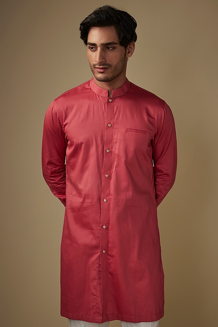 Peach Twill Cotton Abstract Printed Kurta Set by AJAY KMR at Pernia's Pop Up Shop