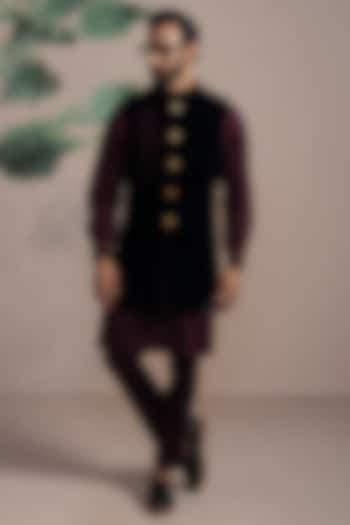 Wine Velvet Embroidered Wedding Indowestern Set by AJAY KMR at Pernia's Pop Up Shop