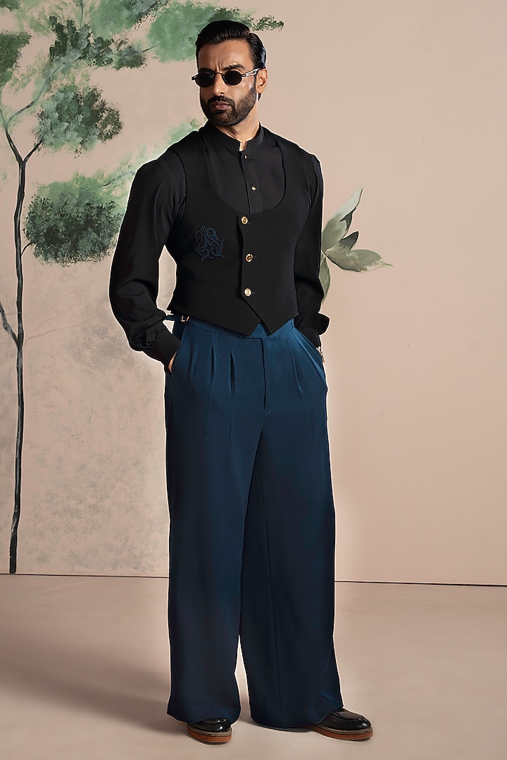 Black Armani Suiting Waistcoat Set by AJAY KMR at Pernia's Pop Up Shop