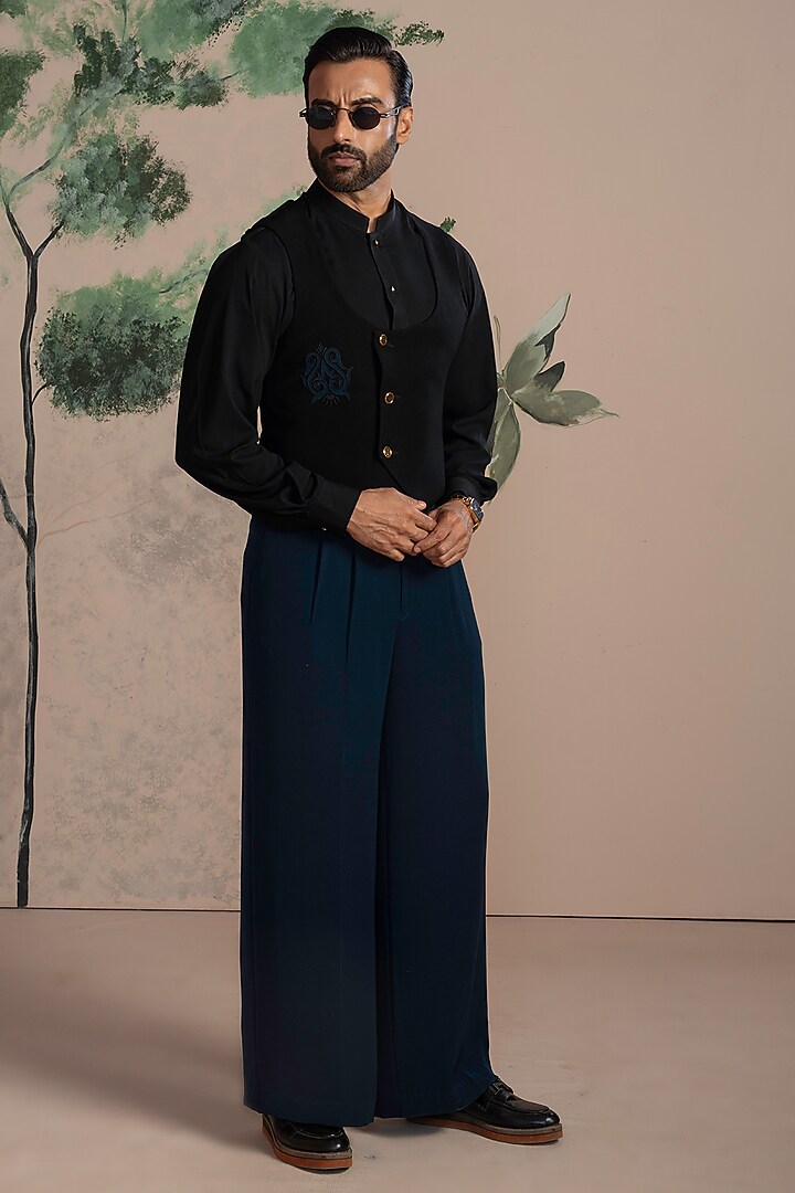 Black Armani Suiting Waistcoat Set by AJAY KMR at Pernia's Pop Up Shop