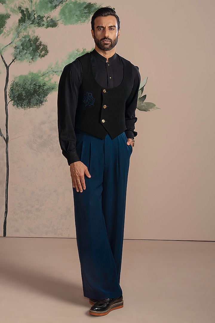 Black Armani Suiting Waistcoat Set by AJAY KMR at Pernia's Pop Up Shop