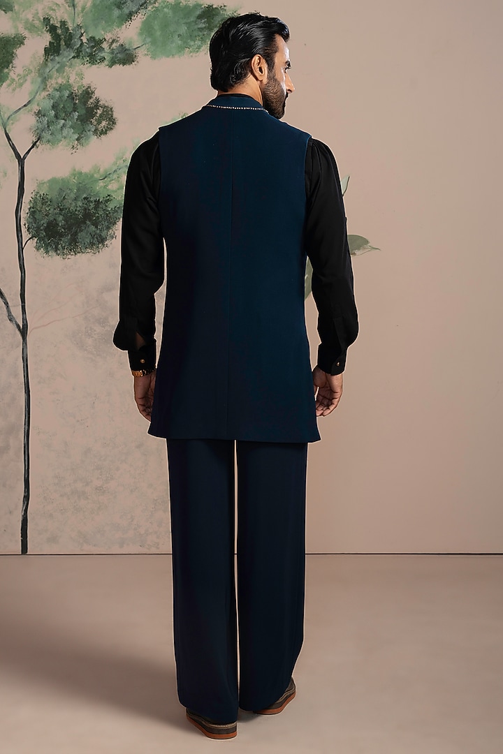 Black & Turquoise Armani Suiting Embroidered Indo-Western Set by AJAY KMR at Pernia's Pop Up Shop