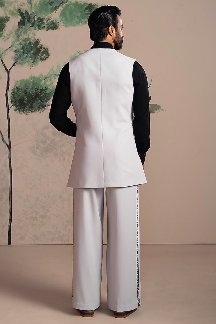 Black & Grey Armani Suiting Embroidered Indo-Western Set by AJAY KMR at Pernia's Pop Up Shop