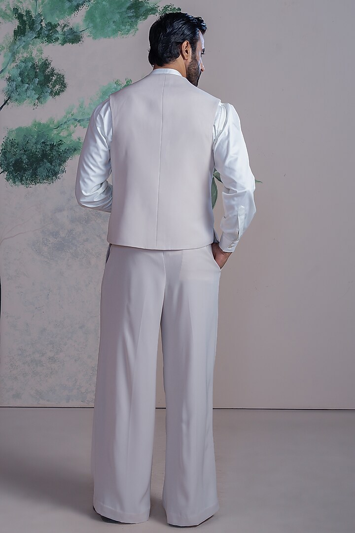 Beige & White Armani Suiting Embellished Waistcoat Set by AJAY KMR at Pernia's Pop Up Shop