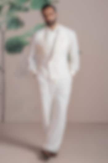 Ivory & White Cotton Double Muslin Embroidered Jacket Set by AJAY KMR at Pernia's Pop Up Shop