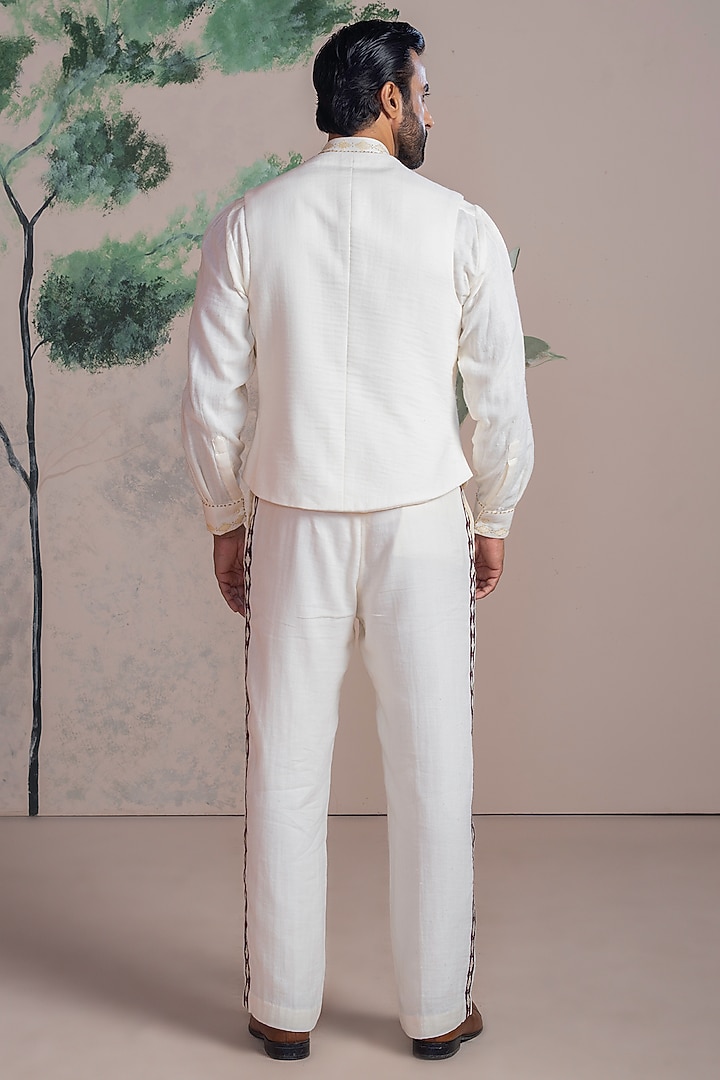 Ivory & White Cotton Double Muslin Embroidered Jacket Set by AJAY KMR at Pernia's Pop Up Shop