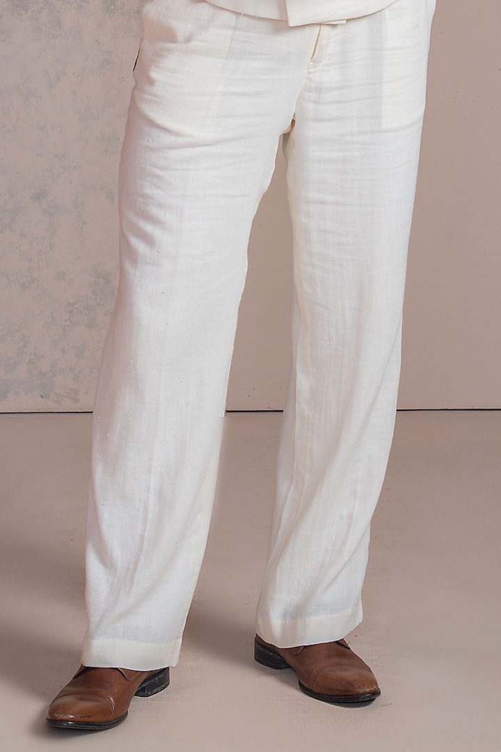 Ivory & White Cotton Double Muslin Embroidered Jacket Set by AJAY KMR at Pernia's Pop Up Shop