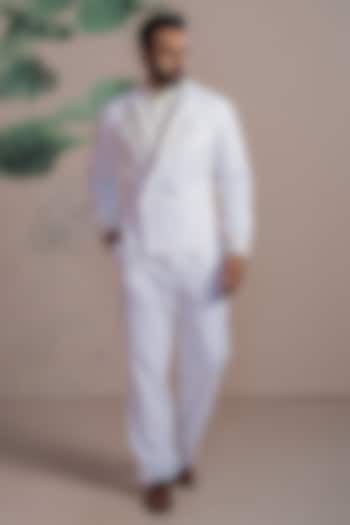 White Cotton Double Muslin Embroidered Jacket Set by AJAY KMR at Pernia's Pop Up Shop