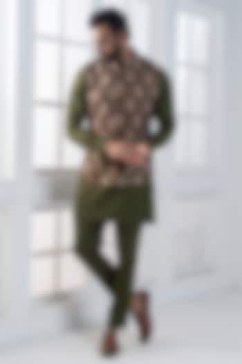 Green Viscose Digital Printed Nehru Jacket Set by AJAY KMR at Pernia's Pop Up Shop